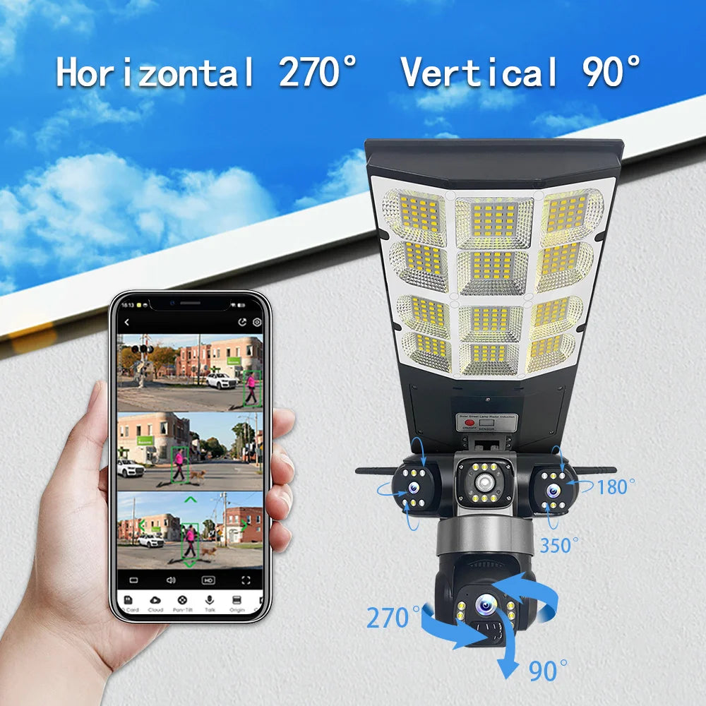 V380PRO Solar Streetlight Three Lens 4G Camera Built in Battery Automatic Lighting Outdoor Low Powered Monitor Light PTZ Camera