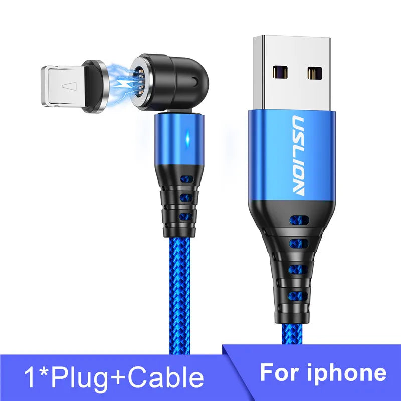 USLION 540 Rotate 5A Magnetic Cable Fast Charging Type C Cable Micro USB Magnet Charge Phone Data Line Wire For iphone 15 Xiaomi