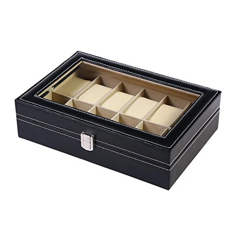 3/6/12 Slot Men Watch Display Case PU Leather Watch Organizer Box Black Watch Bracket Display Box Holiday Gift ﻿