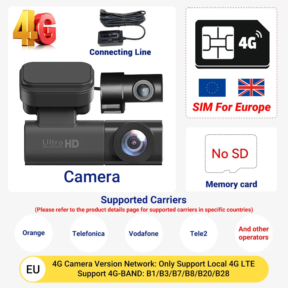 PEGATAH 4G LTE Dashcam GPS Remote Connection Live-View 4K Dual Lens Car Camera 24H Parking Collision Warning Car Video Recorder