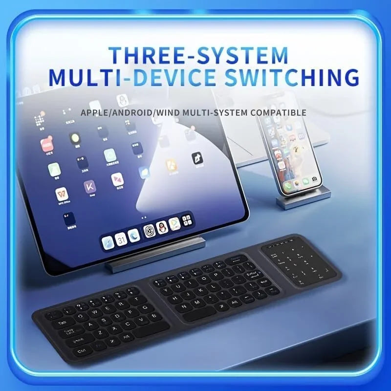 Bluetooth Foldable Keyboard Touchpad,Tri-Fold Wireless Keyboard,PU Leather Cover 3 Device Connections,for Tablet Phone Laptop