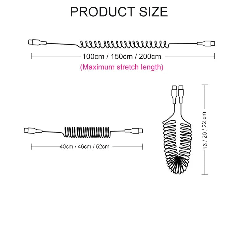 Spring Telescopic Cable For iPhone 15 14 Samsung Xiaomi OnePlusCar USB Type C 66W & LIGHTNING PD Fast Charging Type C to Type C