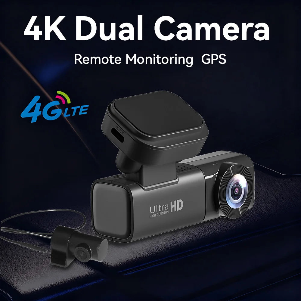PEGATAH 4G LTE Dashcam GPS Remote Connection Live-View 4K Dual Lens Car Camera 24H Parking Collision Warning Car Video Recorder