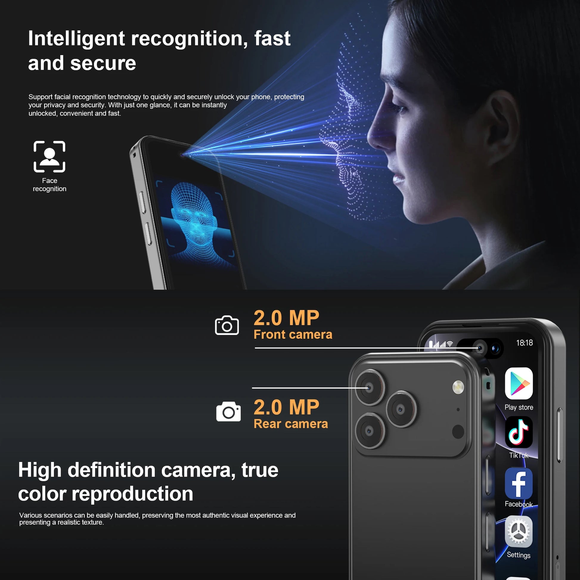 SERVO 17Pro Max 3G Small Smartphone Android System 1GB+16GB 2MP Camera Face Unlock 3.75" Display Mini Smart Phones APP Downloud