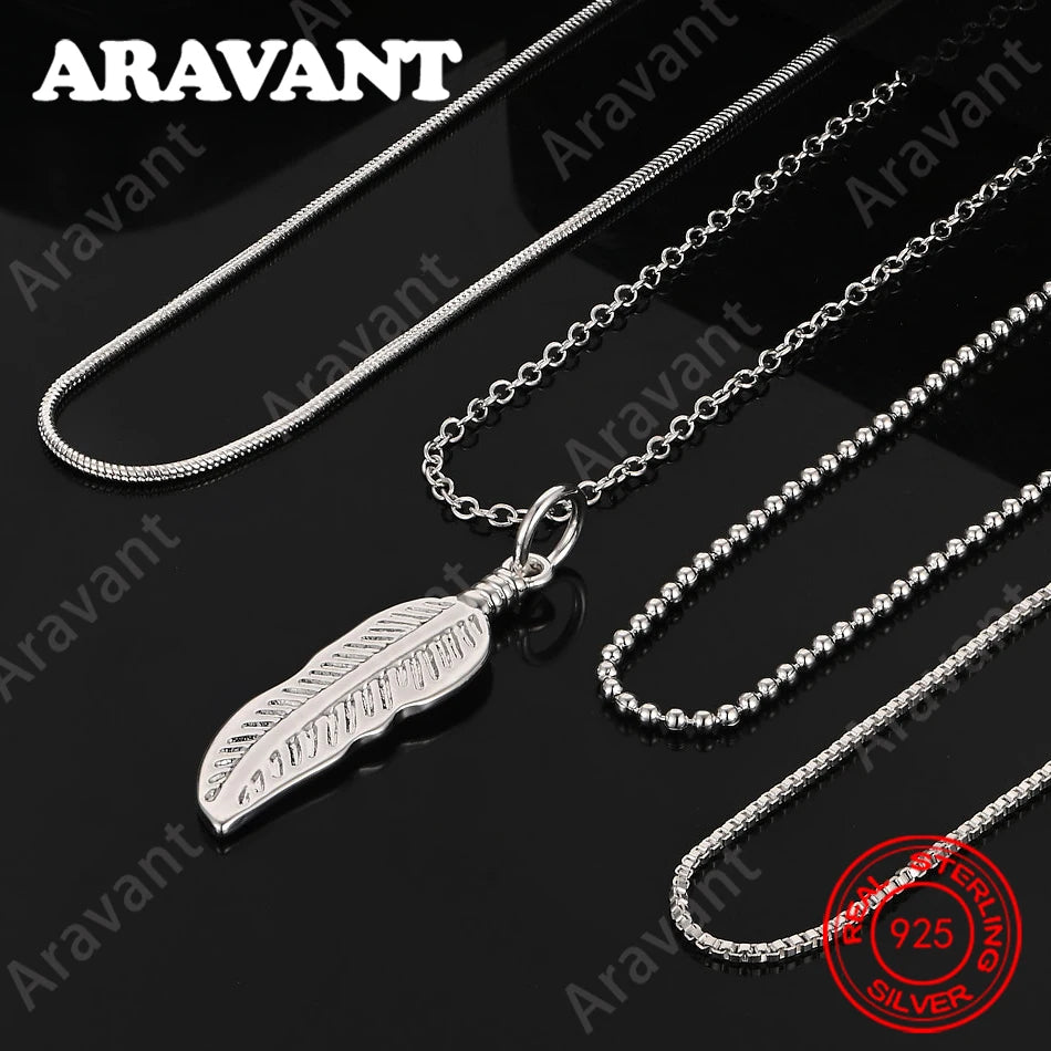 925 Sterling Silver Feather Pendant Necklace Small Fresh Design Women'S Engagement Jewelry