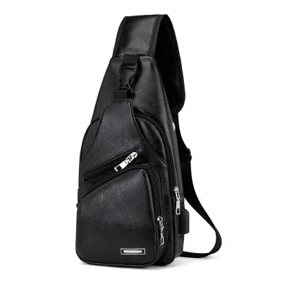 In stock men's chest bag with headphone jack USB shoulder strap