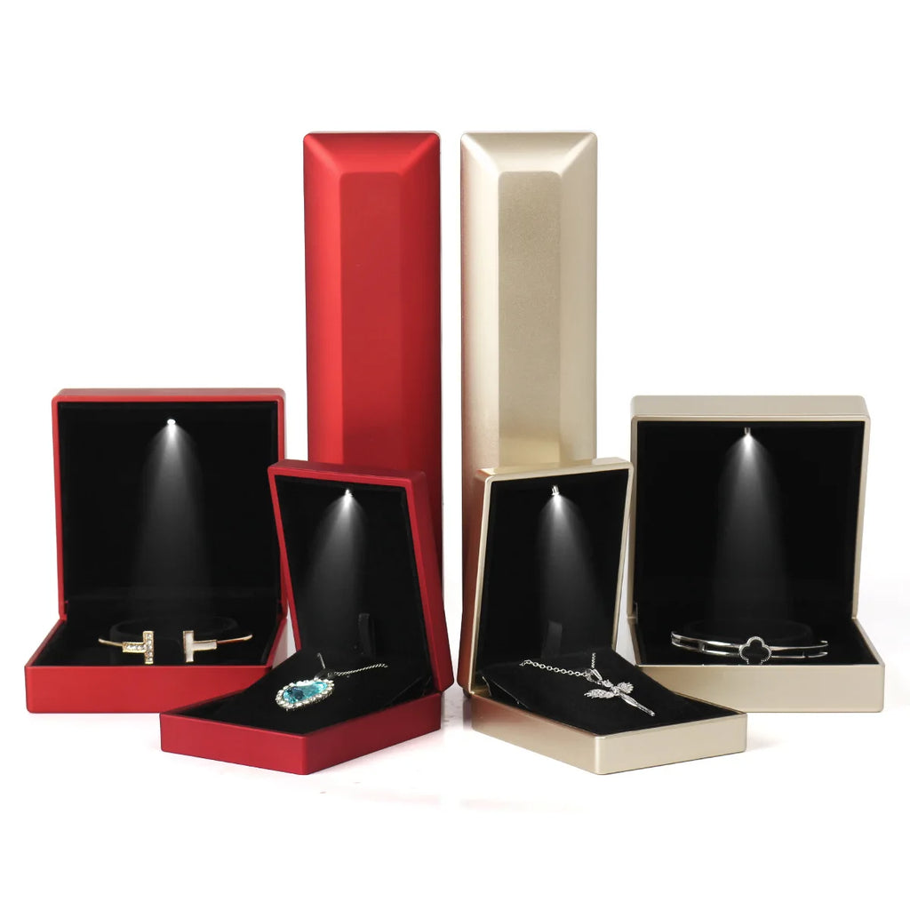 LED Illuminated Ring Box - Premium Spray-Finish Jewelry Display Case for Luxury Rings