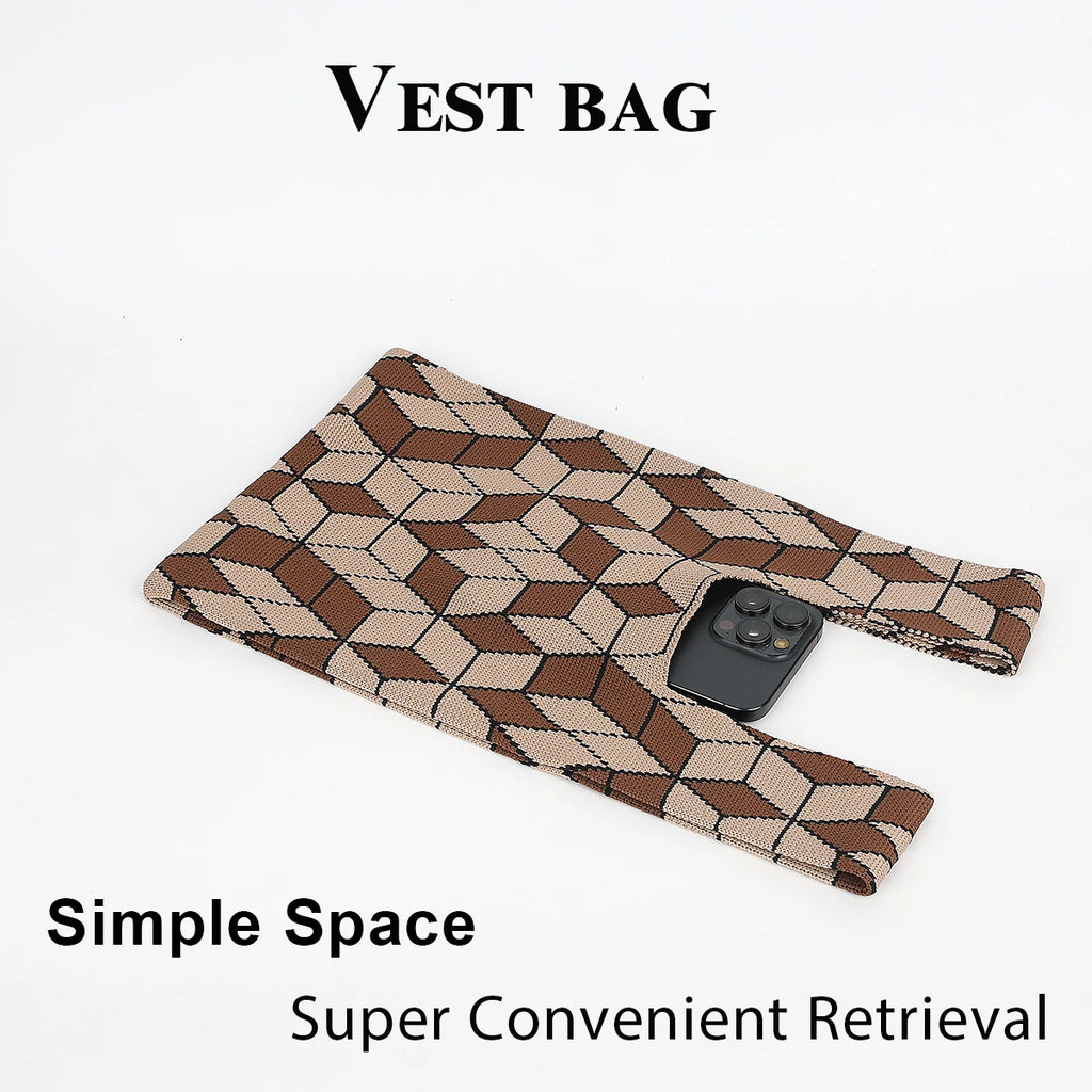 Diamond-Patterned Foldable Large-Capacity Knitted Bag, Durable and Versatile for All Seasons, Suitable for Women's Casual Fashion, Ideal for Travel, Walking, Shopping, and Carrying Umbrellas, Cell Phones, Cosmetics, and Books