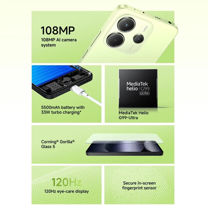 Xiaomi Redmi Note 14 MediaTek Helio G99-Ultra 120Hz 108MP AI Camera 5500mAh Global Version 33W 6.67" AMOLED