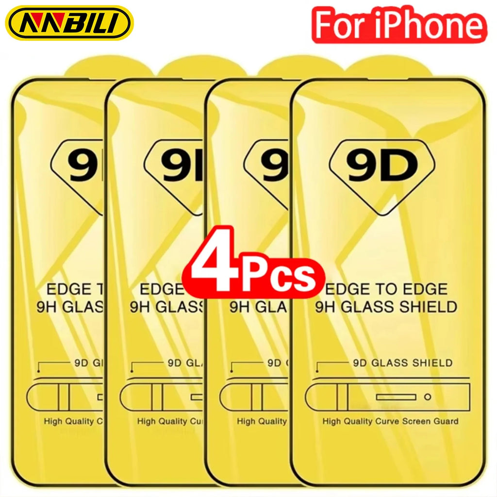 NNBILI 2-4Pcs 9D Screen Protector For iPhone 16 15 14 13 12 11 Pro Max Protective Glass For iPhone 16e Full Cover Tempered Glass