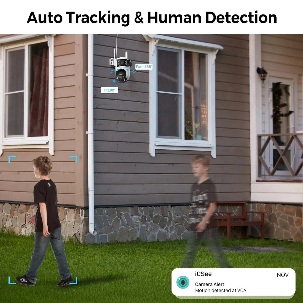 HD 6K 12MP Triple Lens Camera 6MP 3 Lens Outdoor Camera System AI Human Detection WiFi CCTV Waterproof Video Security iCsee App
