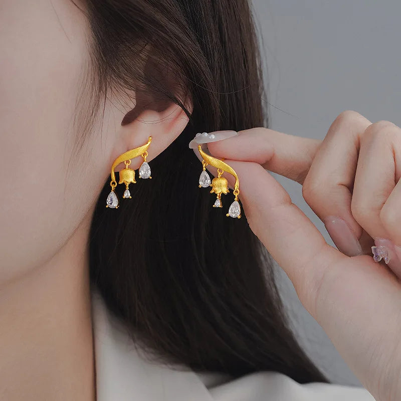 New 925 Sterling Silver Stud Earrings Golden Pretzel Clear CZ Geometric Punk For Women Girl Gift Jewelry Dropshipping Wholesale