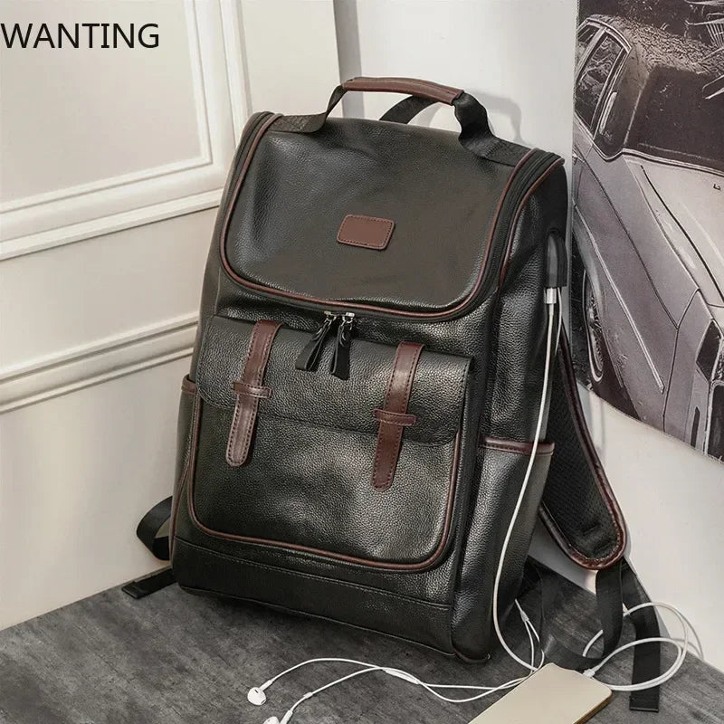 Retro Fashion Men's Backpack Luxury Soft Leather Backpack For Men Multi-pocket Travel Backpacks Male Student Backpack Schoolbags