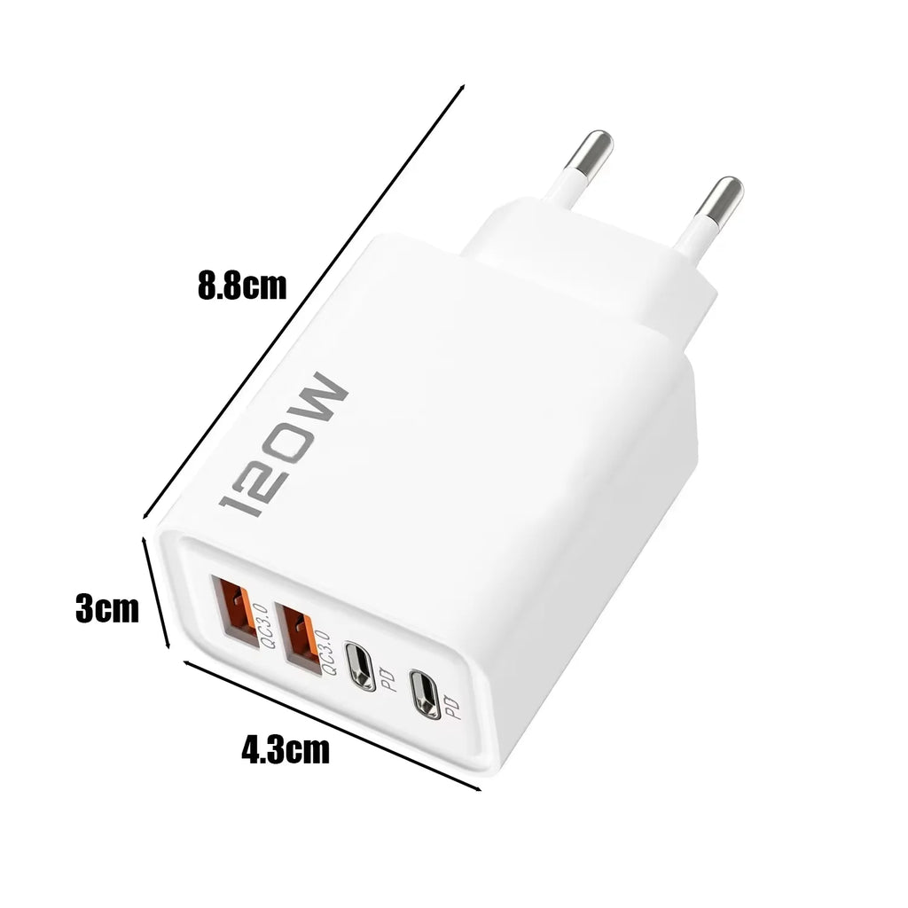 Total 120W Phone Charger Fast Charging Quick Charger PD USB Type C Wall Adapter For iPhone 16 15 Xiaomi 14 Huawei Redmi Oneplus