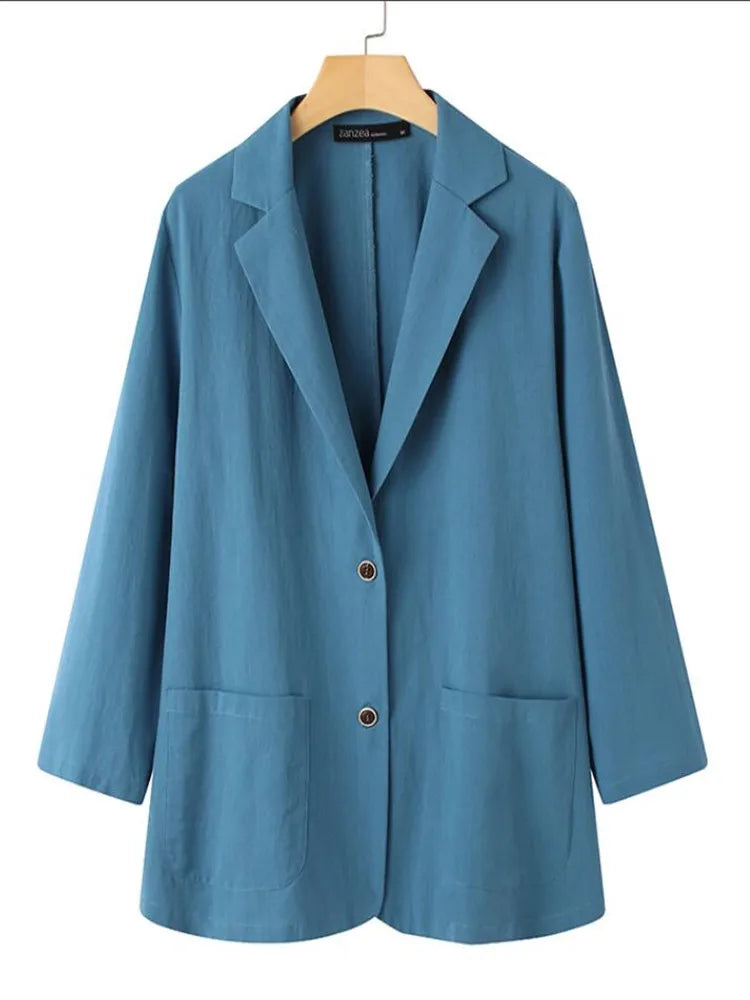 Elegant Solid Blazer Women Autumn Overcoats ZANZEA 2023 Casual Long Sleeve Single Button Coats Female Lapel Outwears Oversized