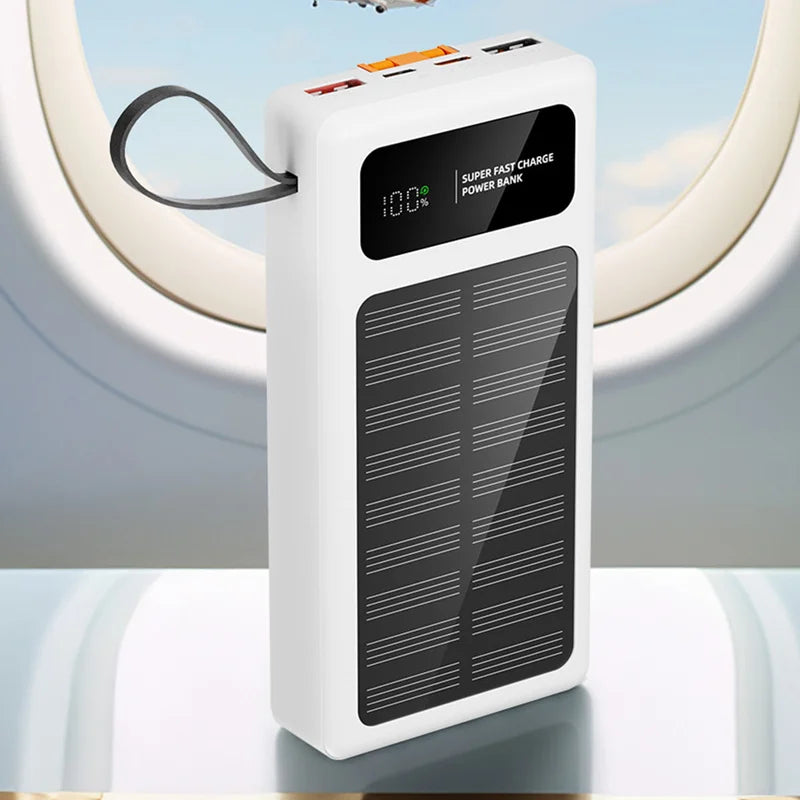 200000mAh Solar Power Bank Built 2 in1 Cable 120W Fast Charging Portable Solar Phone Charger Digital Display External Battery