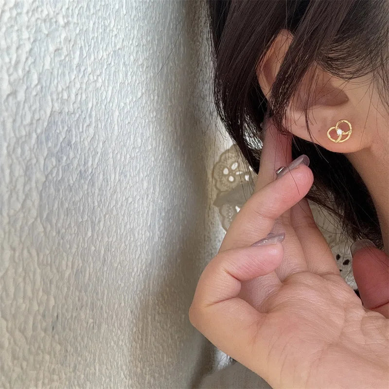 New 925 Sterling Silver Stud Earrings Golden Pretzel Clear CZ Geometric Punk For Women Girl Gift Jewelry Dropshipping Wholesale