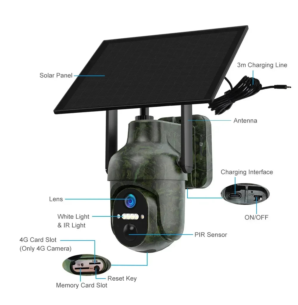 Ubox 4G SIM Outdoor Wildlife Camera 4MP Solar Hunting Trail Camera WiFi Security Camera Auto Tracking Night Vision PIR Detection
