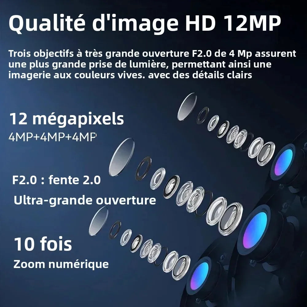 6K UHD Outdoor WiFi IP Camera 12MP Triple Lens With AI Human Detection 4K Auto Tracking For CCTV Security Monitoring IPC360 Home
