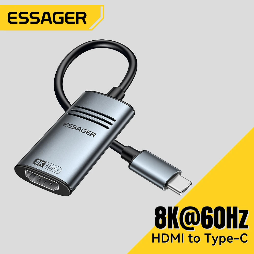 Essager HDMI-Compatible to USB-C Adapter 8K@60Hz 4K@120Hz/144Hz for iPhone MacBook Pro Air iPad High-Speed HD TV Cable Converter