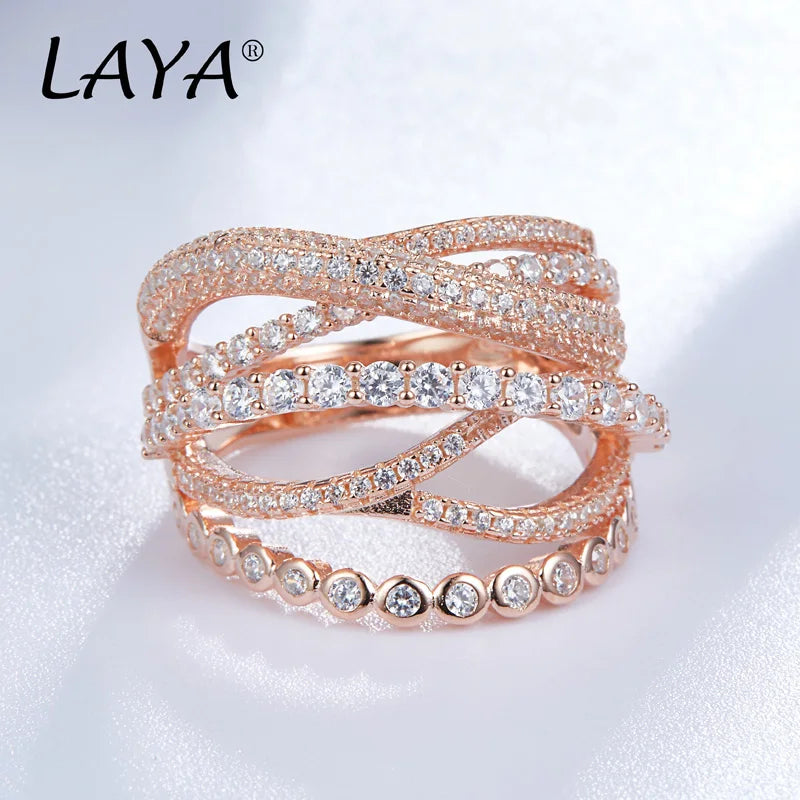 LAYA 925 Sterling Silver Multi-Line AAAAA Shining Zircon OL Style Ring For Women's Wedding High Quality Fashion Luxury Jewelry