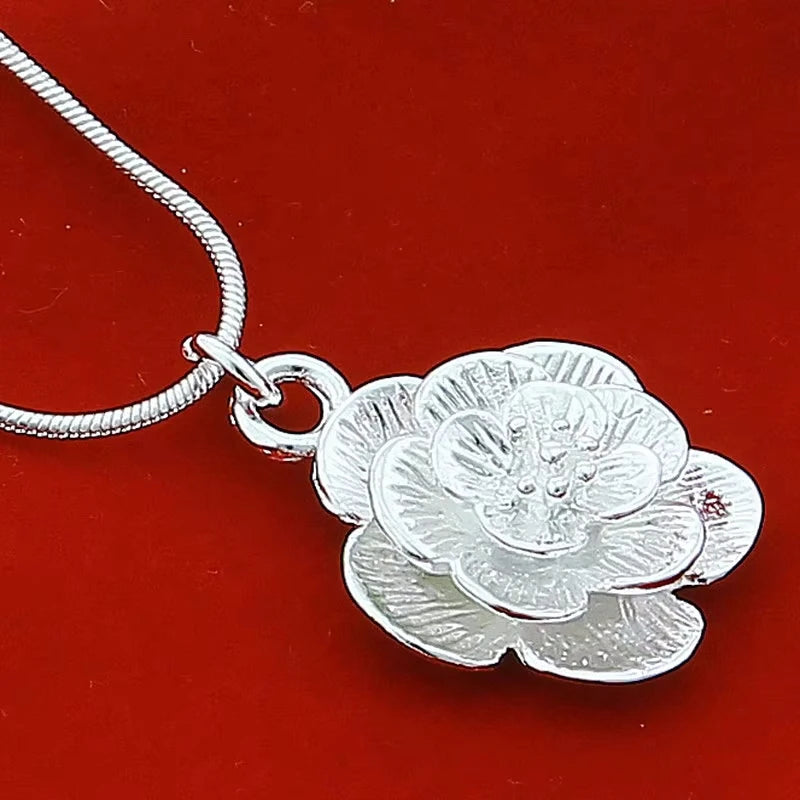 925 Sterling Silver Rose Flower Pendant Necklace 16/18/20/22/24/26/28/30 Inch Snake Chain For Women Wedding Engagement Jewelry