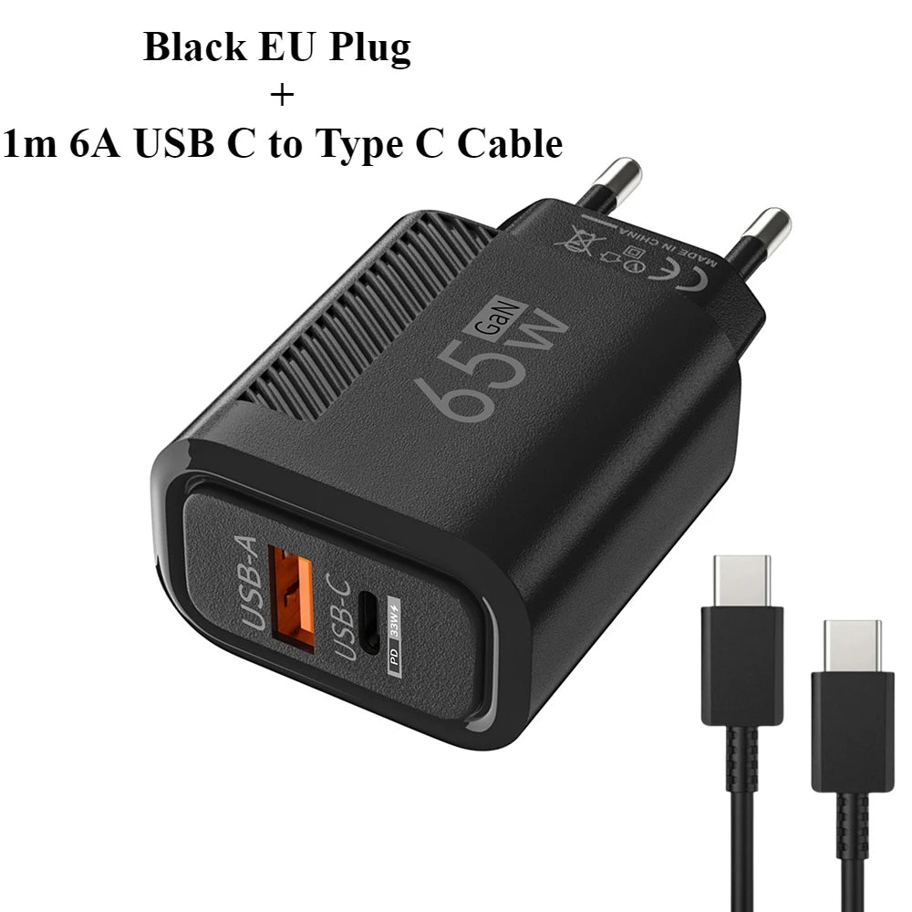 Total 65W GaN Charger USB PD Fast Charging High Speed Type C Quick Charge Mobile Phone Wall Adapter for IPhone 15 Pro Xiaomi 14