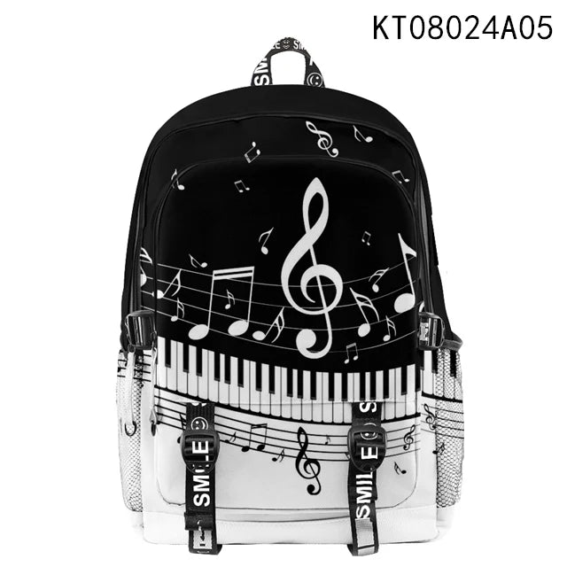 Piano Notes Black and White Pattern Large Capacity Student School Bags for Boys Girls Kids Bookbag Men Casual Shoulder Backpack