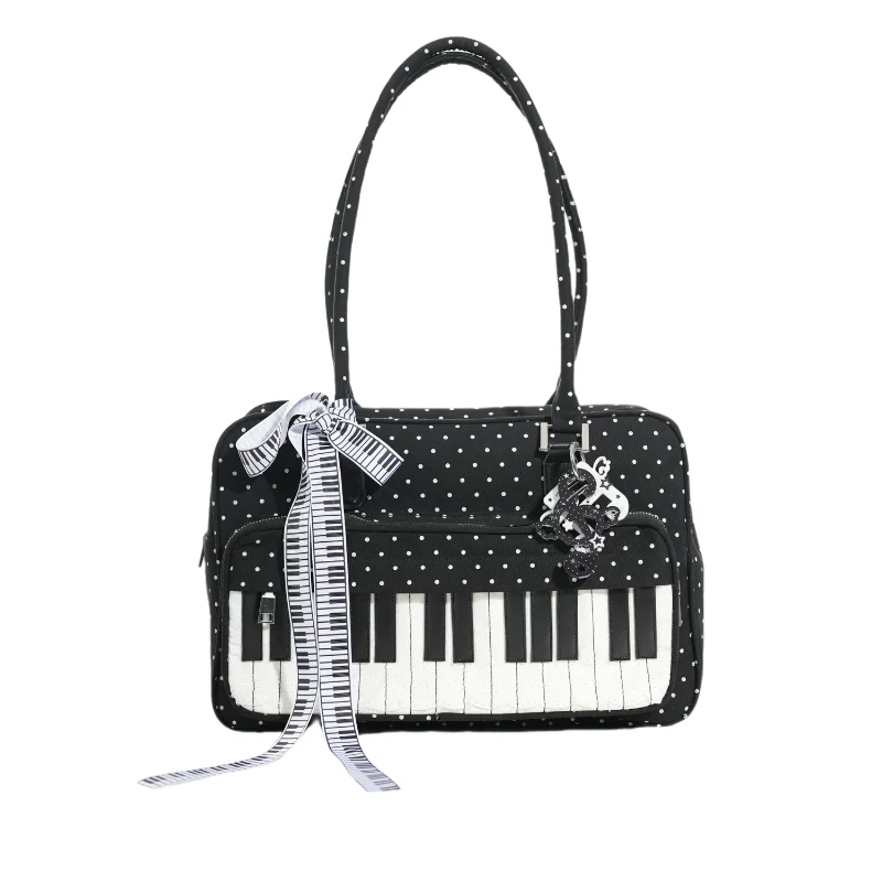 Fashion Contrast Color Handbag Creative Polka Dot Piano Note Small Square Bag Flip Zipper Shoulder Bag Y2k Style Crossbody Bag
