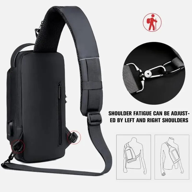 New Men's Anti theft Chest Bag USB Charging Shoulder Strap School Short distance Gym Exercise