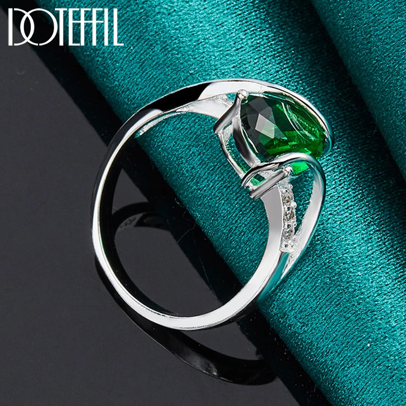 DOTEFFIL Green AAA Zircon Ring 925 Sterling Silver For Woman Fashion Wedding Engagement Party Charm Jewelry