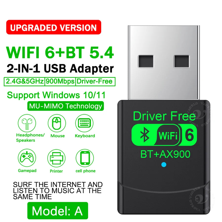 900Mbps USB WiFi Bluetooth Adapter 2 IN 1 Dual Band 2.4G/5GHz Wi-Fi Dongle High-Speed Wireless Network Card Receiver PC Laptop