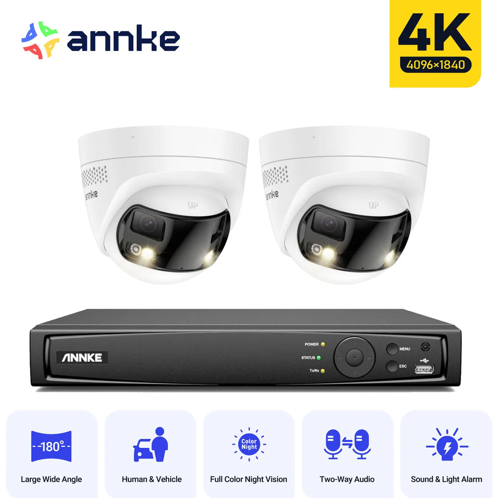 ANNKE Ultra HD 4K Security Camera 180 Degrees Panoramic Dual Lens IP Camera 8CH POE NVR 2/4 PCS 8MP surveillance cameras kit