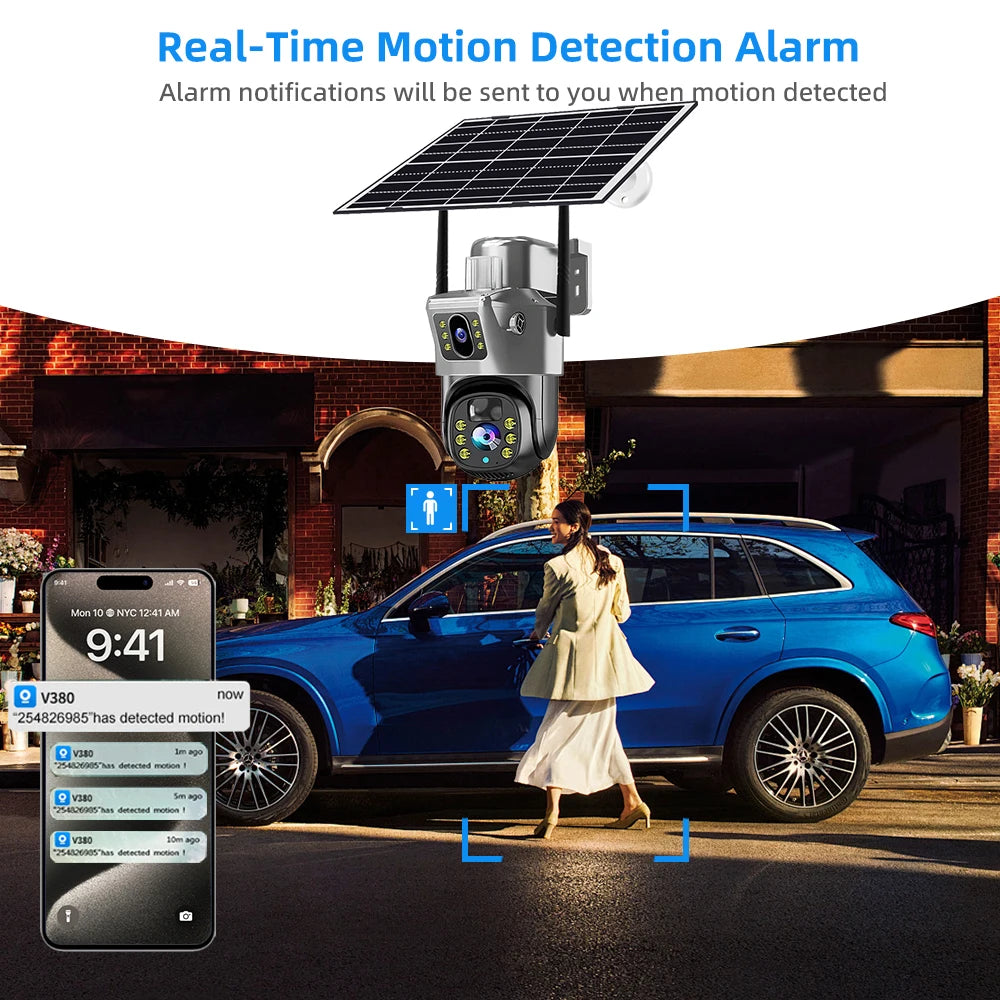 V380 Pro 4K 8MP 2 Lens 4G WiFi Solar Camera Outdoor PIR Night Vision IP66 Low Power Battery CCTV Security