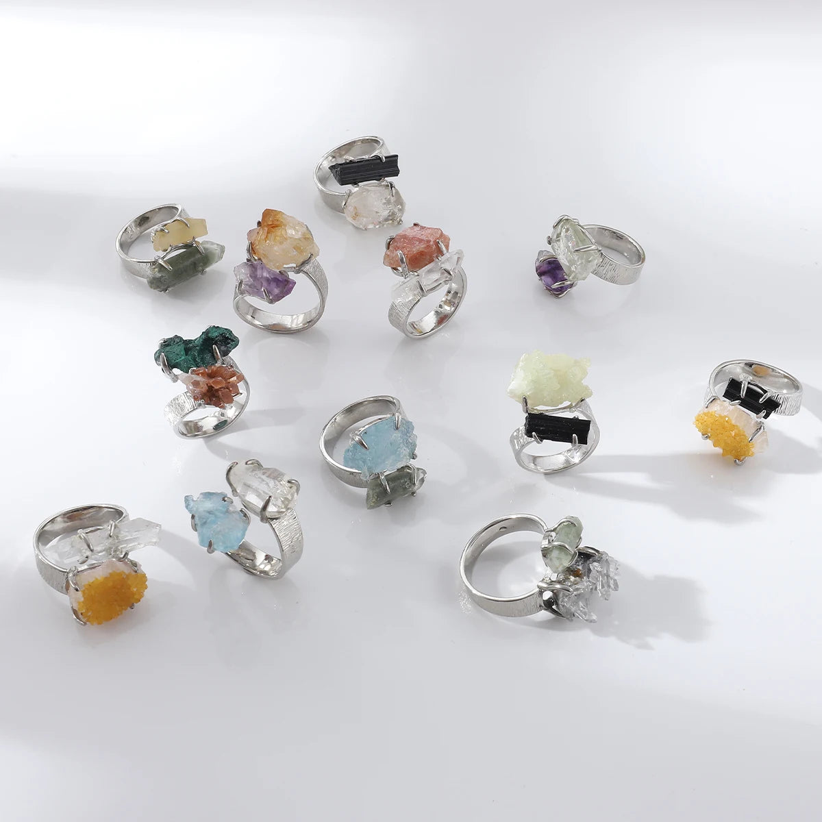 Natural Gemstone Ring Unisex Ring Unique  Crystal Fashion Jewelry Adjustable  Unisex Party Gift Ring Raw Stone Jewelry