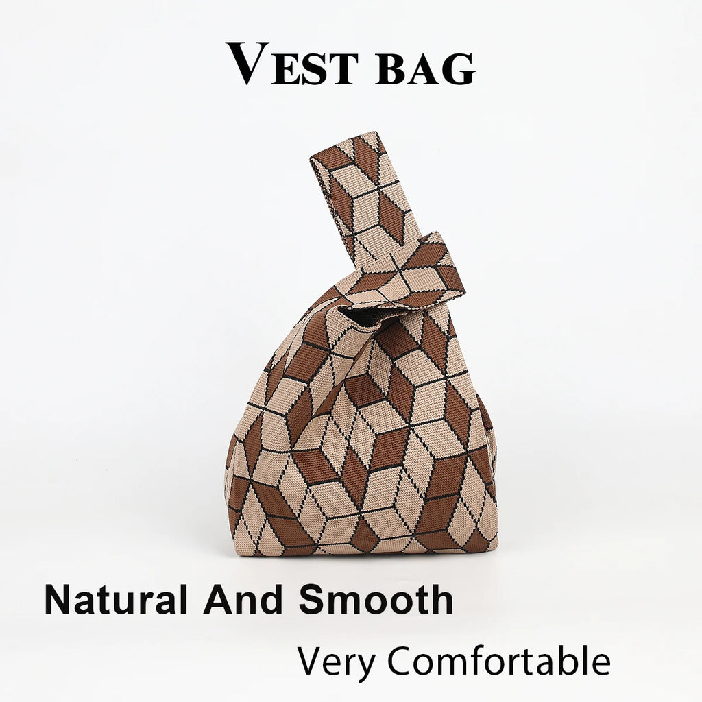 Diamond-Patterned Foldable Large-Capacity Knitted Bag, Durable and Versatile for All Seasons, Suitable for Women's Casual Fashion, Ideal for Travel, Walking, Shopping, and Carrying Umbrellas, Cell Phones, Cosmetics, and Books