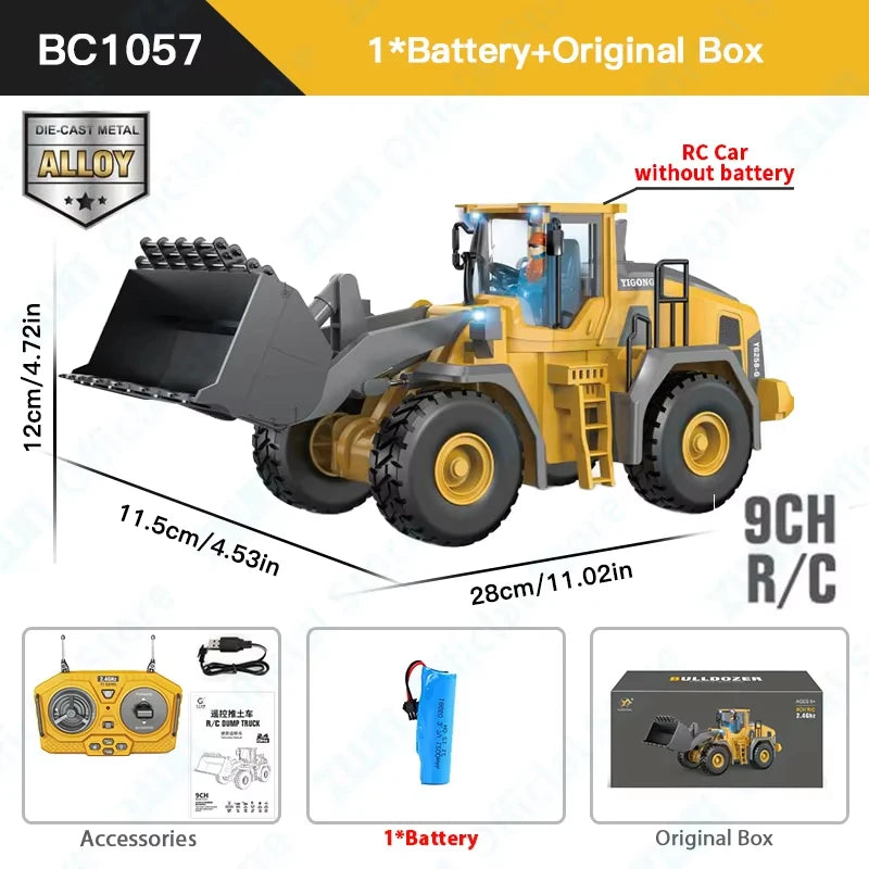 ZWN 2.4G Remote Control Excavator Dump Truck RC Model Car Toy Professional Alloy Plastic Simulation Construction Vehicle for Kid