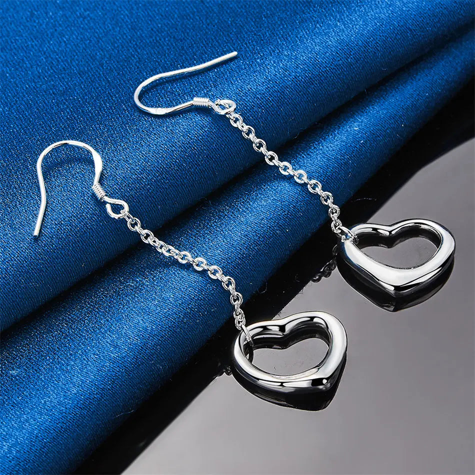 A pair of 925 sterling silver exquisite heart-shaped earrings, women's accessories, engagement gifts, wedding jewelry