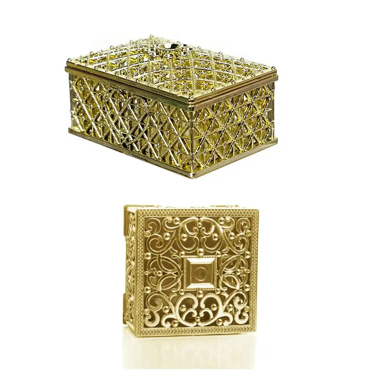 2 PCs Mini Treasure Storage Jewelry Box Silver-color Hollow Flower Pattern Jewelry Case Boxes for Necklace Earring Ring