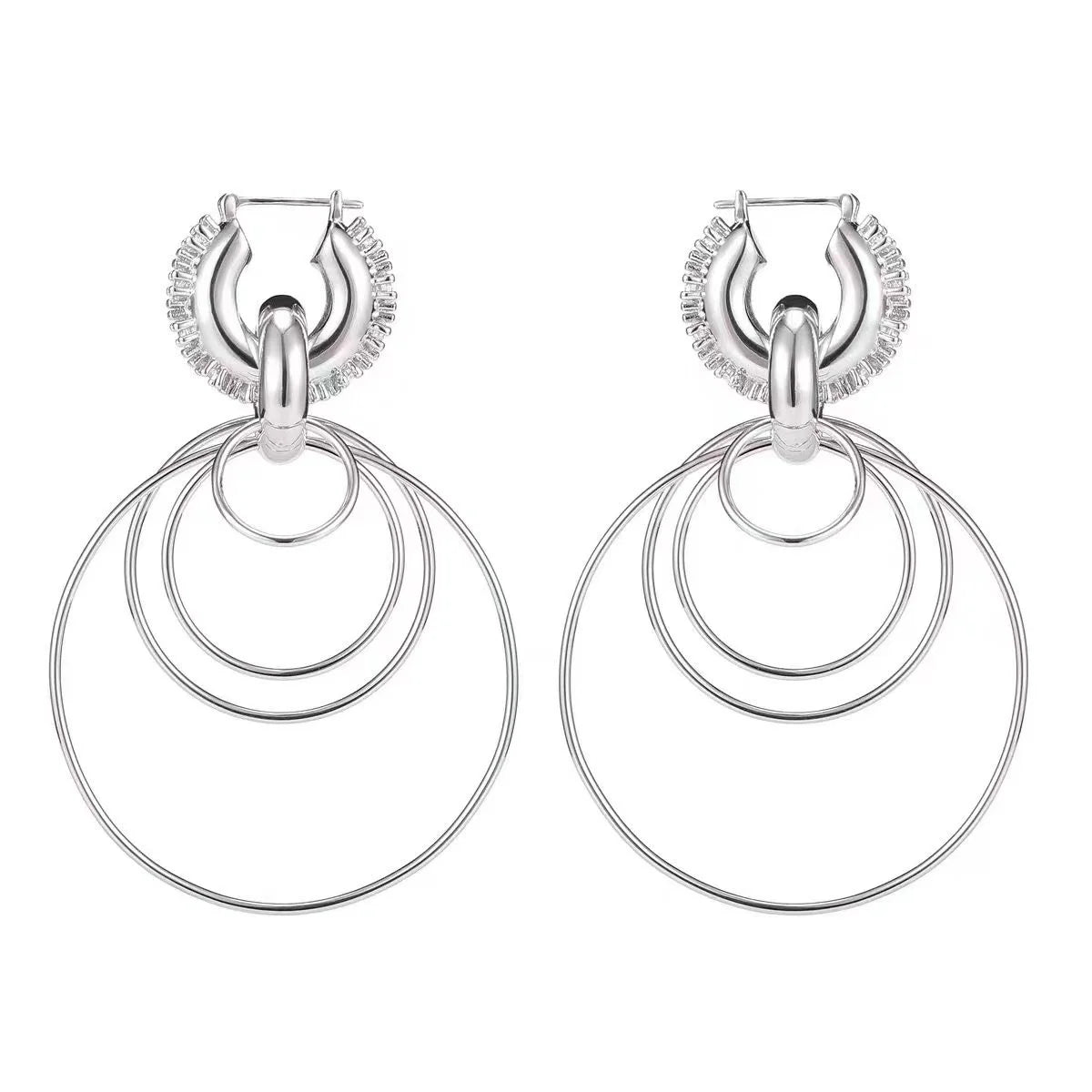 High-quality Fashion supermodel show earrings, gold color large hollow round long pendant earrings for women fashion earrings