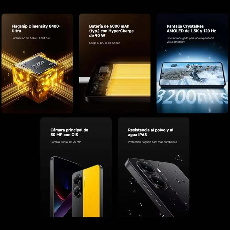 POCO X7 Pro Global Version 5G Mobile Phone Dimensity 8400-Ultra 6000mAh Battery 90W HyperCharge 1.5K 120Hz Display IP68