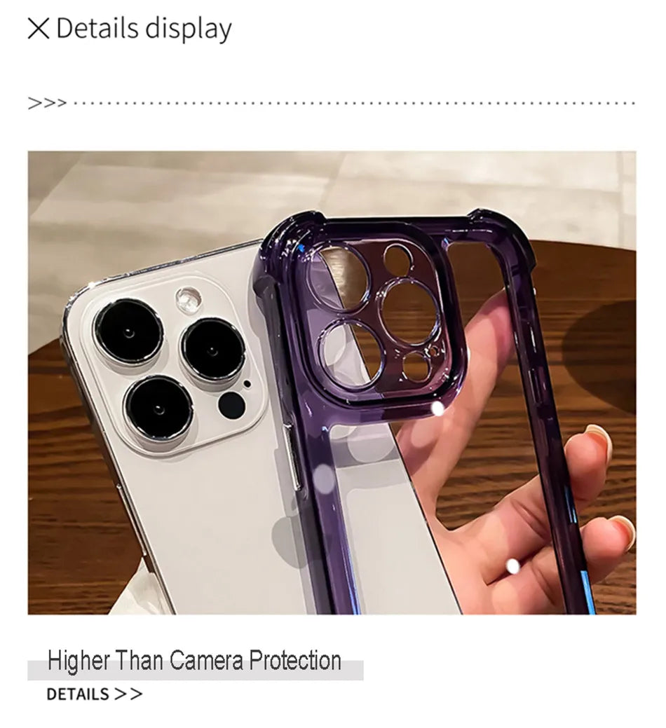 Luxury Shockproof Clear Phone Case For iPhone 15 14 13 12 11 Pro Max 14 15 Plus Silicone Bumper Transparent Hard Back Cover