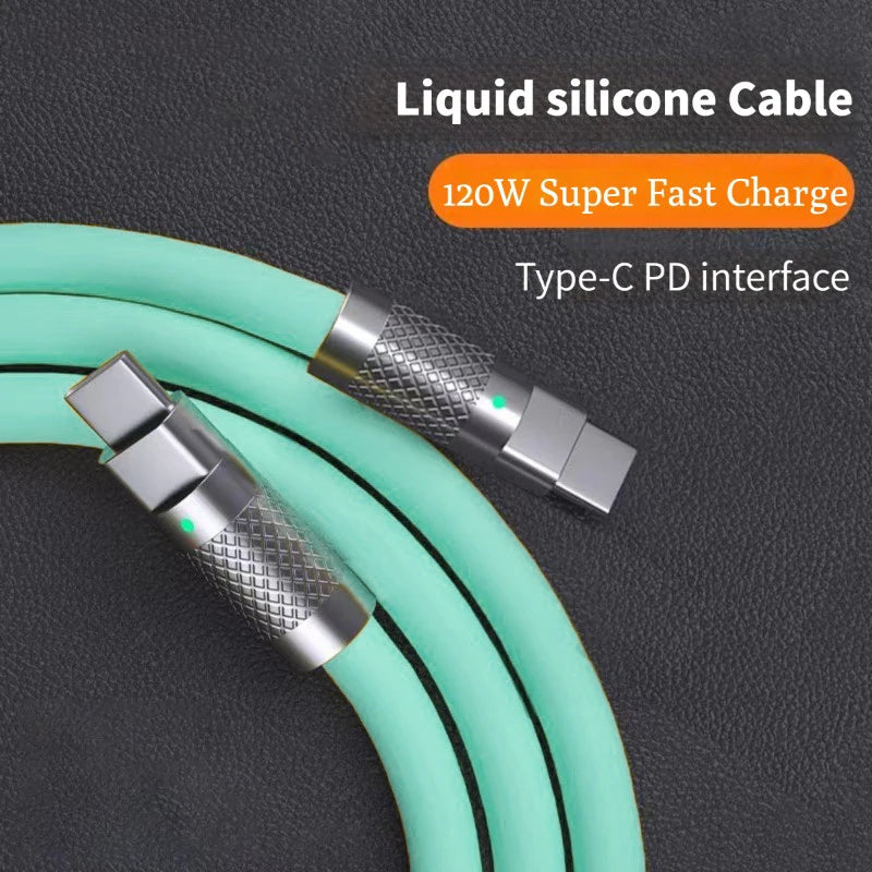 120w 6a Super Fast Charge PD Type C Liquid Silicone Cable Quick Charge 1M 2M Usb Cable Usb C to C Charger Cable