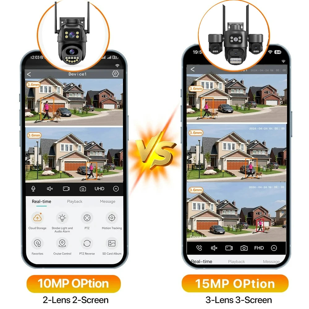 15MP HD Three Screen WIFI IP Camera Outdoor 4K Dual Lens Camera Ai Human Detection Waterproof CCTV Video Security Camera iCsee