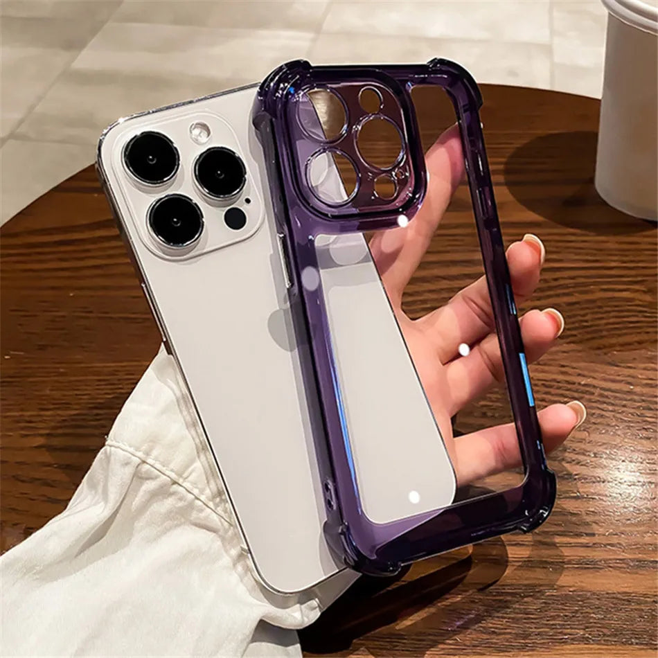 Luxury Shockproof Clear Phone Case For iPhone 15 14 13 12 11 Pro Max 14 15 Plus Silicone Bumper Transparent Hard Back Cover