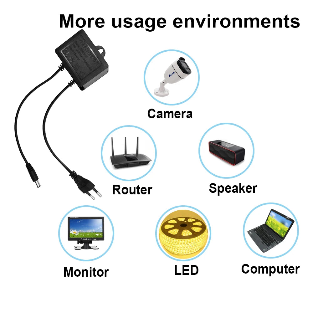 Power Adapter DC12V 2A EU Plug Outdoor Waterproof For CCTV Security Surveillance Camera Charger NVR DVR Router Input AC110V-240V