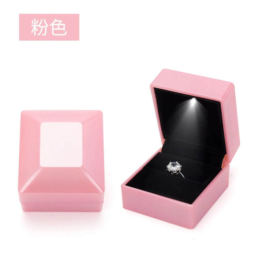 LED Illuminated Ring Box - Premium Spray-Finish Jewelry Display Case for Luxury Rings