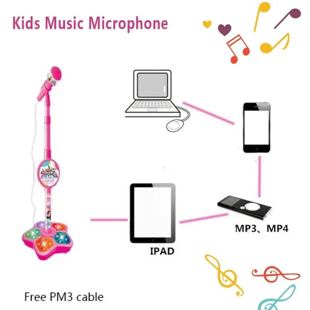 Kids Rocking-Roll Microphone with Stand Karaoke Song Music Instrument Toys Brain-Training Educational Toy Birthday Gift Girl Boy
