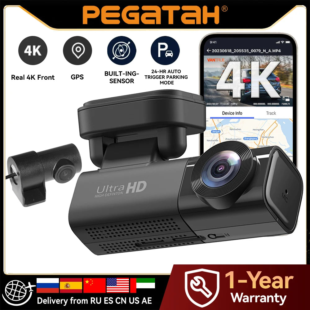 PEGATAH 4G LTE Dashcam GPS Remote Connection Live-View 4K Dual Lens Car Camera 24H Parking Collision Warning Car Video Recorder