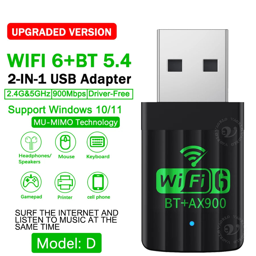 900Mbps USB WiFi Bluetooth Adapter 2 IN 1 Dual Band 2.4G/5GHz Wi-Fi Dongle High-Speed Wireless Network Card Receiver PC Laptop